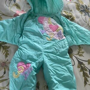 Aqua Snowsuit with Heart and Bow Accents